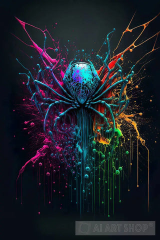 Abstract Neon Paint Splash Art Spider 2 Animal Ai Art