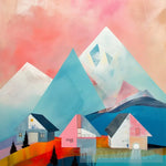 Abstract Painitng Of Houses And Mountains Ai Painting