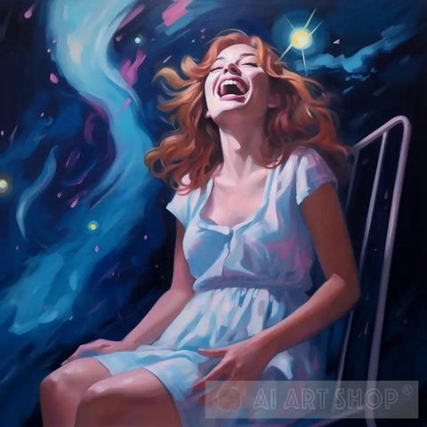 Abstract Painting - Girl Under Starry Night Ai