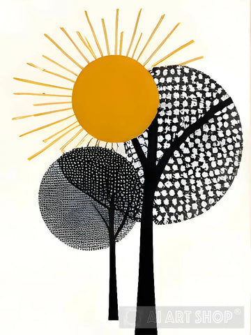 Abstract Trees And Sun Nature Ai Art