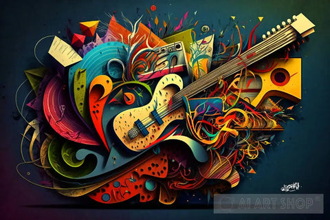 Acoustic Harmony: An Abstract Tribute To The Guitar. Ai Art