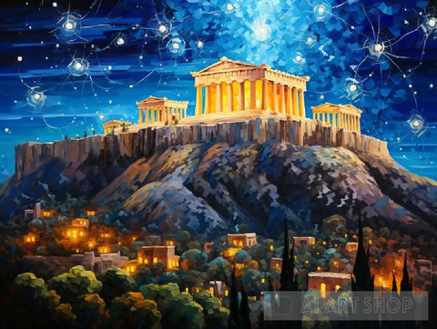 Acropolis At Night Landscape Ai Art