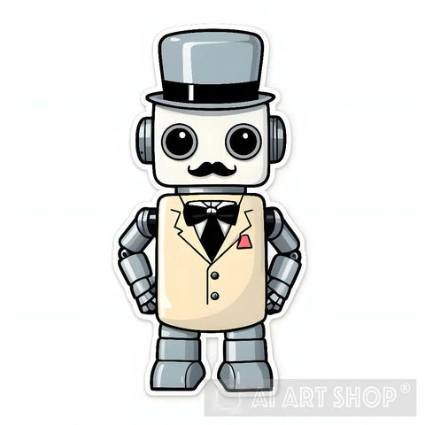 Adorable Robot Poirot Sticker - Colorful Design With White Background Ai Artwork