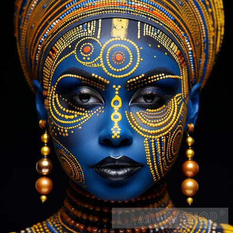 African Kaleidoscope: Beautiful Woman In Colorful Face Art Portrait Ai