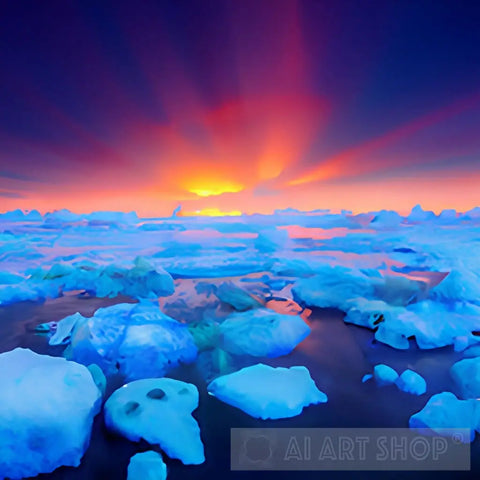 Ai Art - The Sunset At The South Pole Volume 2 Landscape