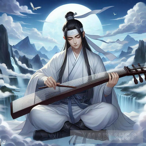 Ai Lan Wangji Playing Guqin At Night During A Full Moon Artwork