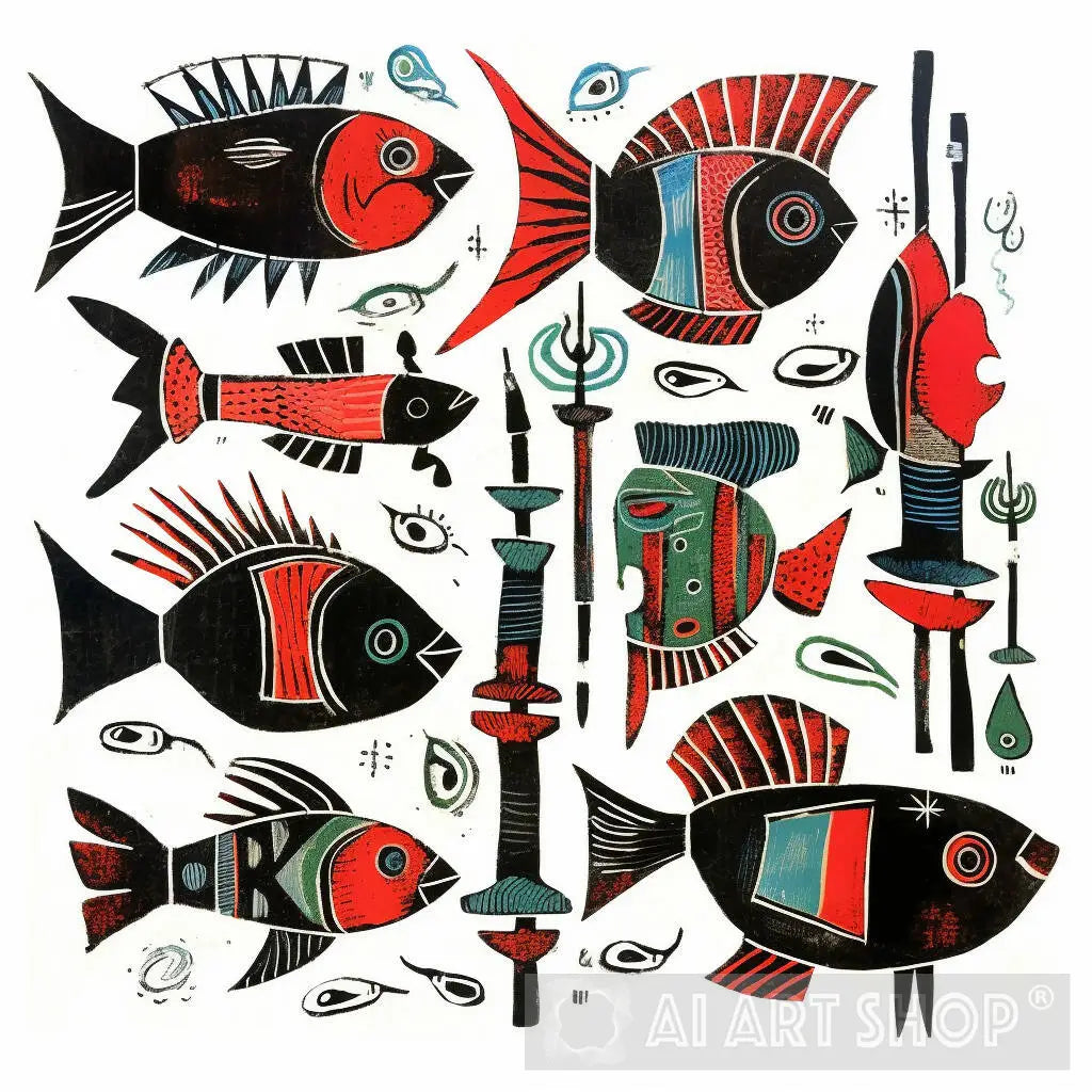 Fish Print Art, Art Poster, Column Totems, Minimalist Art,
