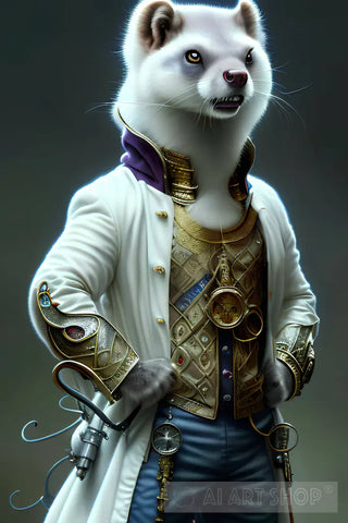 Alchemist Steampunk Weasel In A White Coat Animal Ai Art