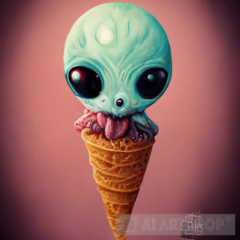 Alien Eating Ice Cream Surrealism Ai Art