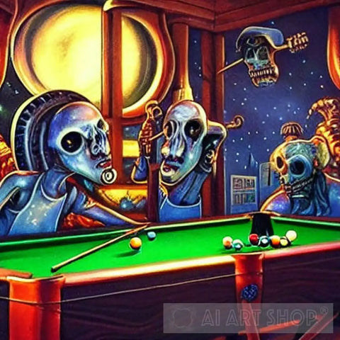 Aliens Playing Pool Abstract Ai Art