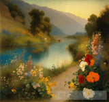 الزهور مع النهر Ai Painting