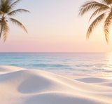minimalist luxury beach photography backdrop with smooth white sand dunes and calm pastel ocean tones