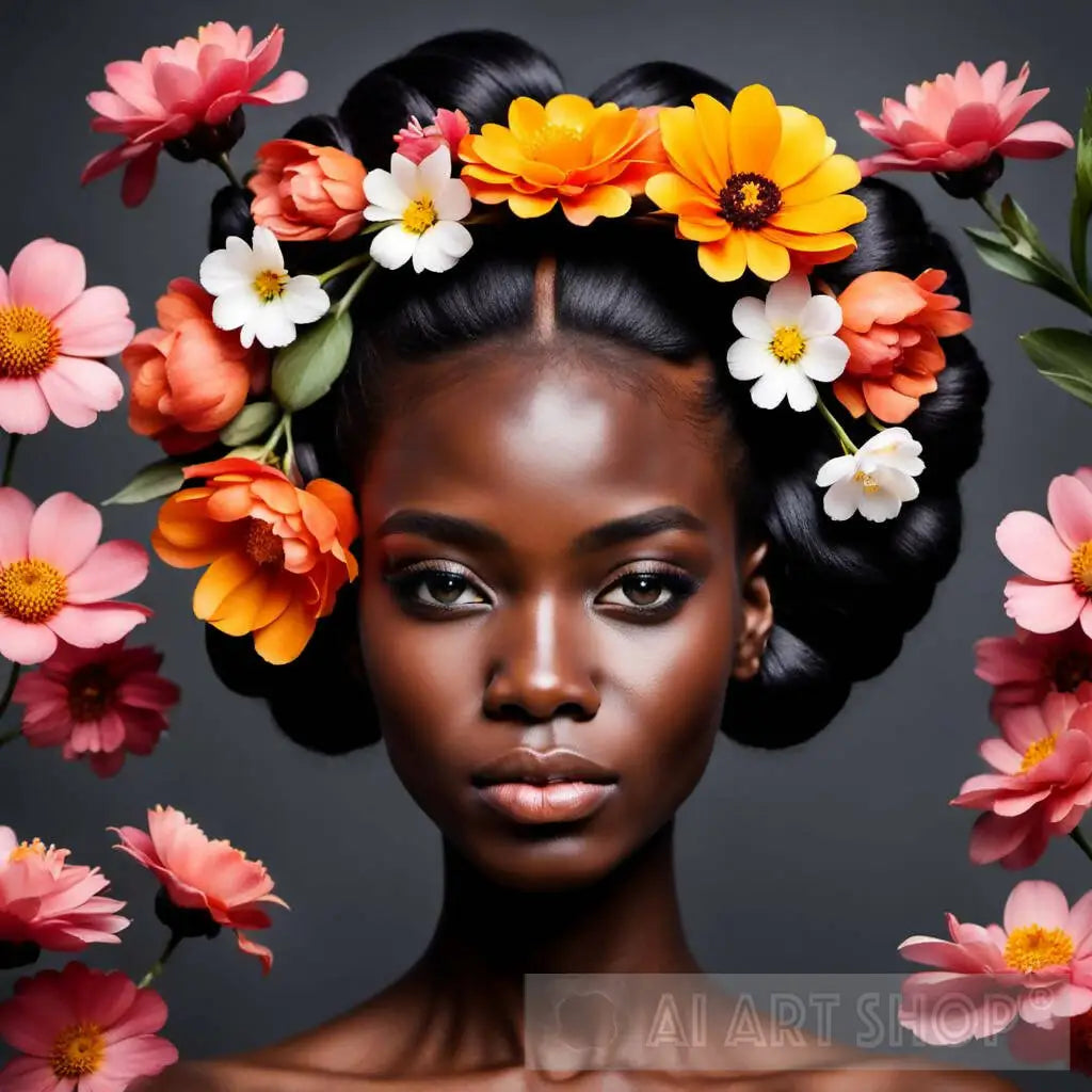 beautiful black women with flowers in her hair