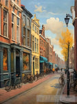 Amsterdam City Netherlands Building Street.The Sidewalk.oil Colours.2 Ai Artwork