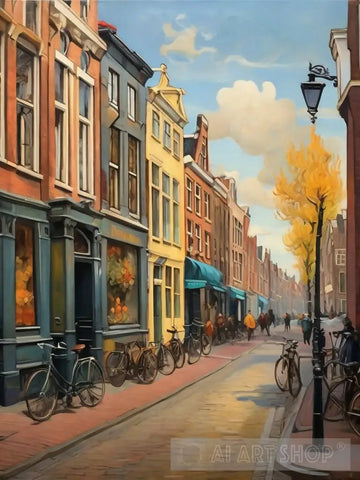 Amsterdam City Netherlands Building Street.The Sidewalk.oil Colours.2 Ai Artwork