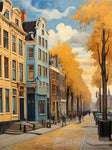 Amsterdam City Netherlands Building Street.The Sidewalk.oil Colours.3 Ai Artwork