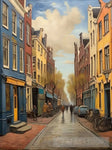 Amsterdam City Netherlands Building Street.The Sidewalk.oil Colours.3 Ai Artwork