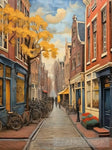 Amsterdam City Netherlands Building Street.The Sidewalk.oil Colours.3 Ai Artwork