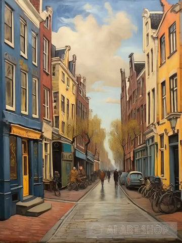 Amsterdam City Netherlands Building Street.The Sidewalk.oil Colours.6 Ai Artwork
