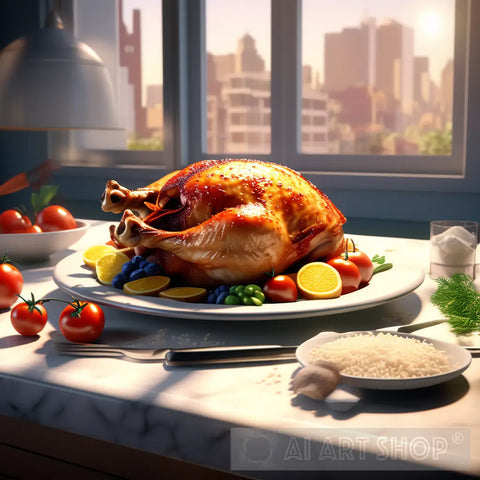 An Advertisement For A Very Delicious Meal Of Chicken On Table Ai Artwork