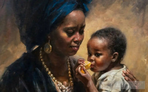 An African Woman With Her Little Girl Eating From Hand Ai Artwork