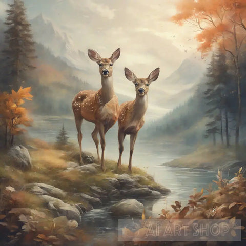 An Artistic Painting Of A Deer In Nature Animal Ai Art