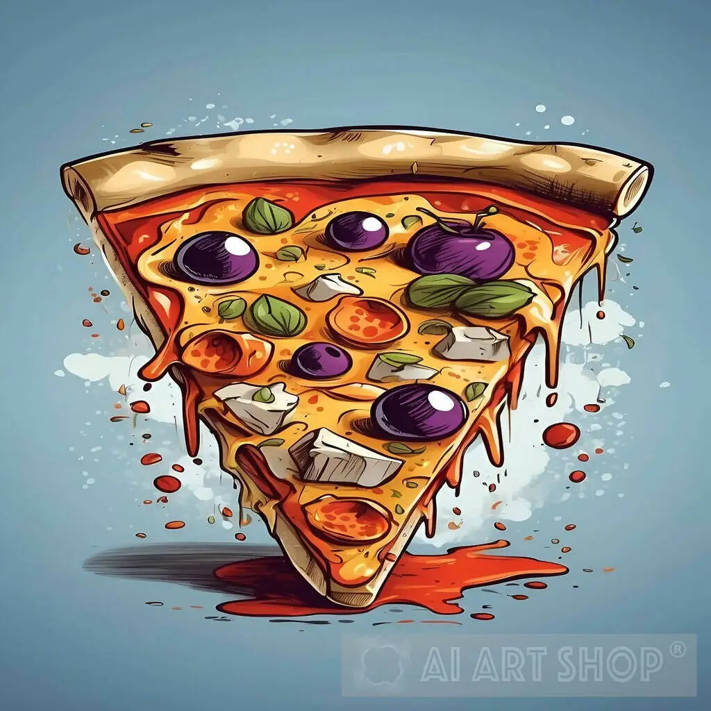 An illustration of a slice of pizza, t-shirt design, cartoon,