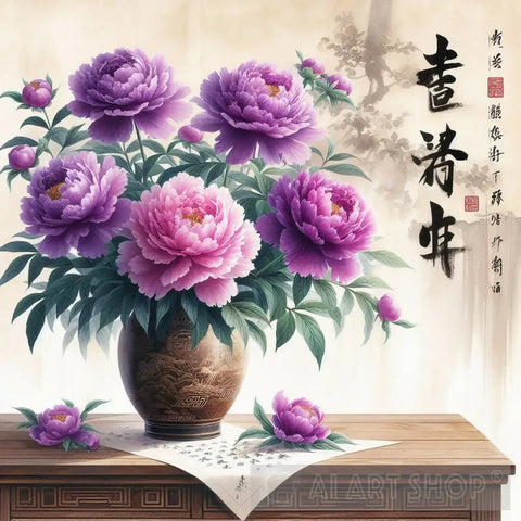 Ancient Chinese Peony Still Life Ai Artwork