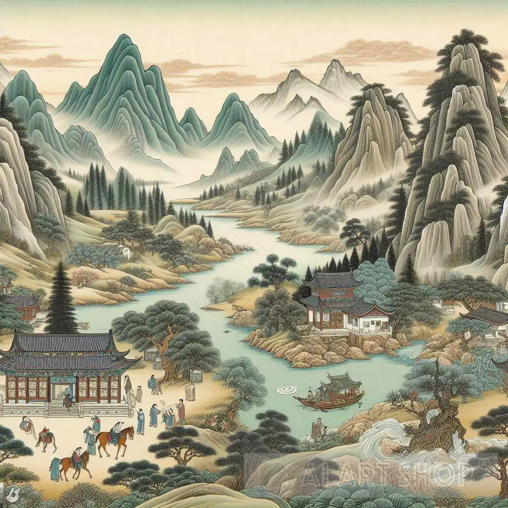 Ancient Countryside Ancient Chinese Village on a River in the Mountains