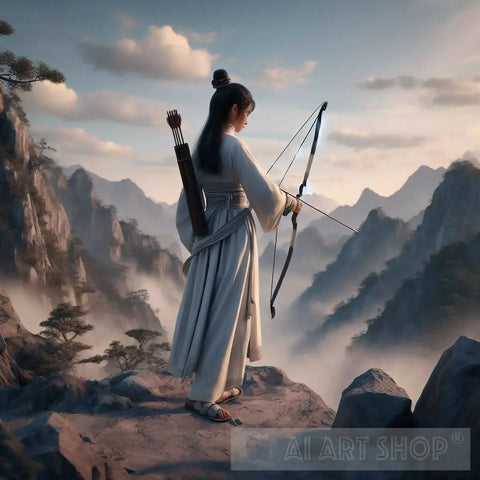 Ancient Chinese Wuxia Heroine Going To Shoot A Bow In The Mountains Ai Artwork