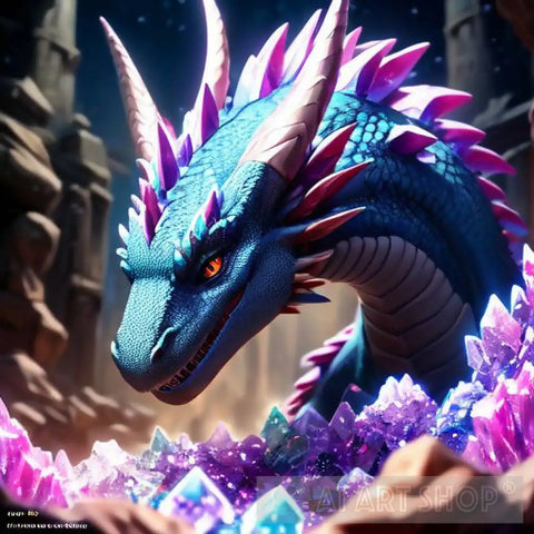 Ancient Dragon Hiding Atop Enchanted Crystals Animal Ai Art