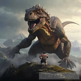 Ancient Man Fights A Dinosaur #2 Ai Artwork