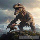 Ancient Man Fights A Dinosaur #2 Ai Artwork