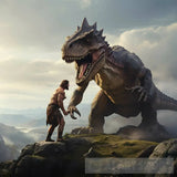 Ancient Man Fights A Dinosaur #2 Ai Artwork