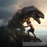Ancient Man Fights A Dinosaur #2 Ai Artwork