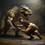 Ancient Man Fights A Dinosaur Ai Artwork