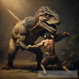 Ancient Man Fights A Dinosaur Ai Artwork
