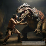 Ancient Man Fights A Dinosaur Ai Artwork