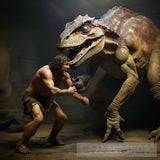 Ancient Man Fights A Dinosaur Ai Artwork