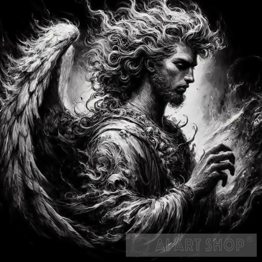 Angel, ink, black and white