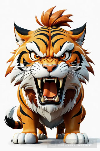 Angry Tiger In Cartoon 3D Style On A White Background Ai Artwork