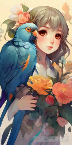 Anime Girl With Pet Parrot Ai Painting