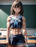 Anime - Muscular Girl Wearing School Uniform In A Classroom Portrait Ai Art