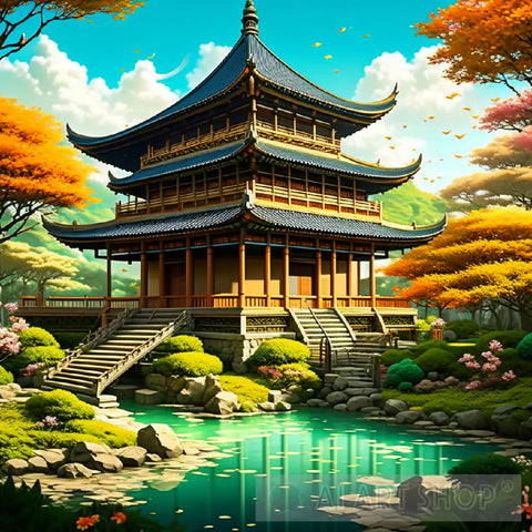 Anime Serenity: Japanese Temple Ai Artwork