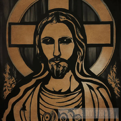 Antique Icon Of Jesus On The Background Cross Portrait Ai Art