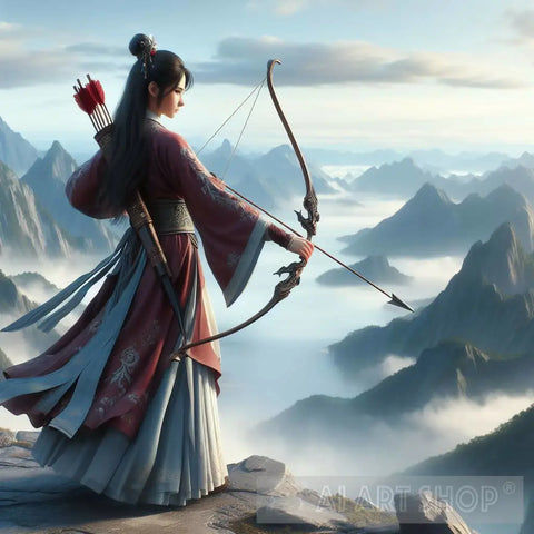 Archer Wuxia Ancient Chinese Heroine In The Mountains Ai Artwork