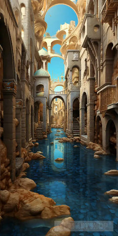 Architecture Scene A Blue Canal Is Shown Flowing Through City 2 Ai Art