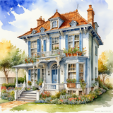 House in watercolor painting abstract