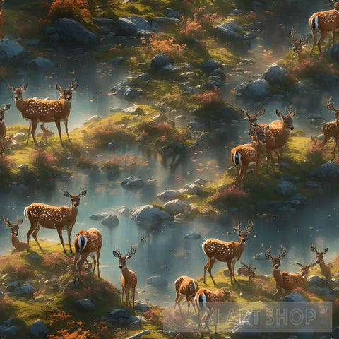 Artistry Designed For A Group Of Beautiful Deer In The Enchanting Nature. Animal Ai Art