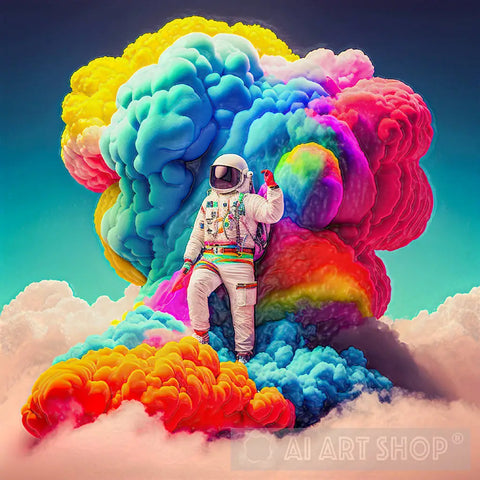 Astronaut Followed By Colourful Smoke Ai Artwork